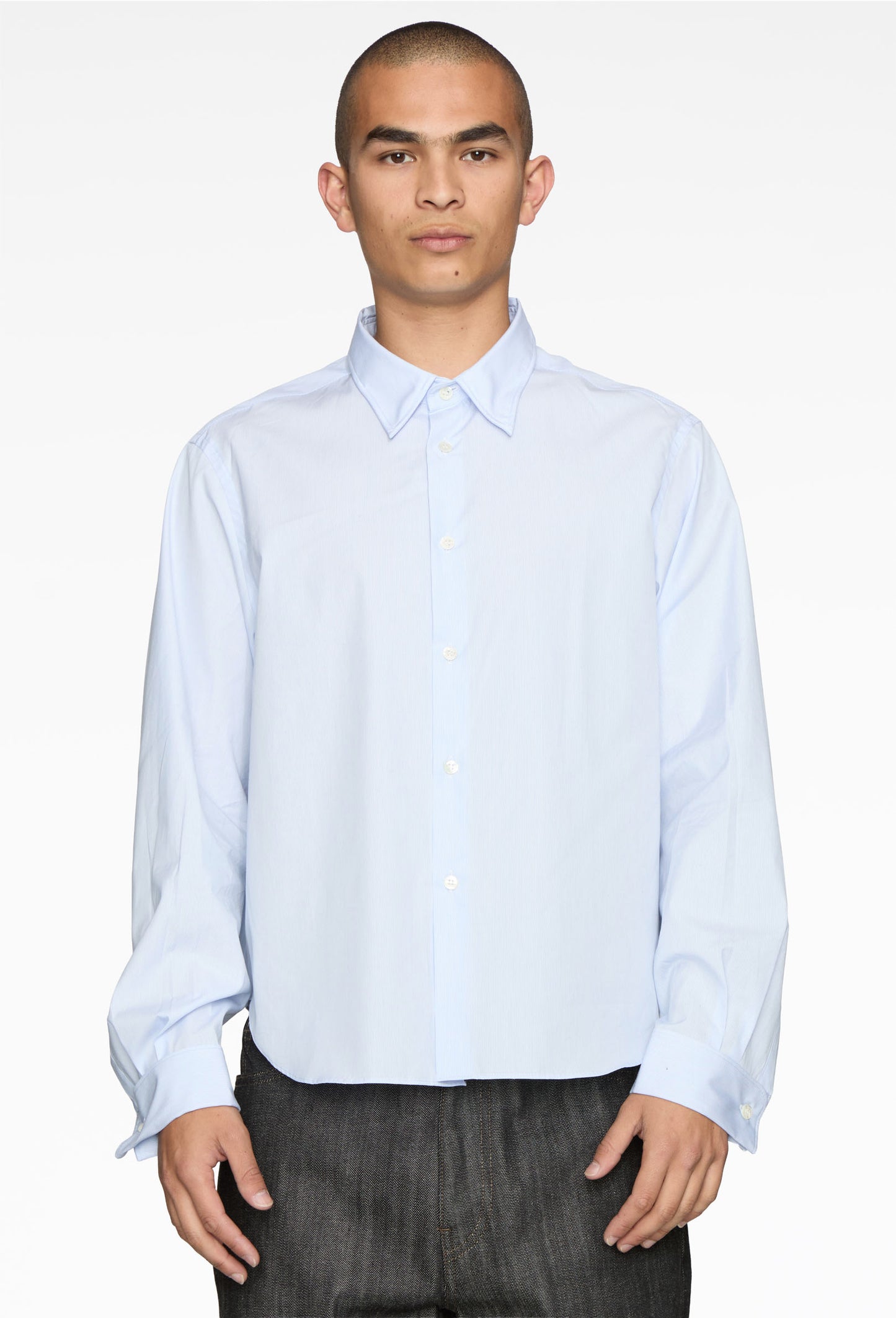 Blue Finn Wired Double Cuff Shirt in Cotton Poplin
