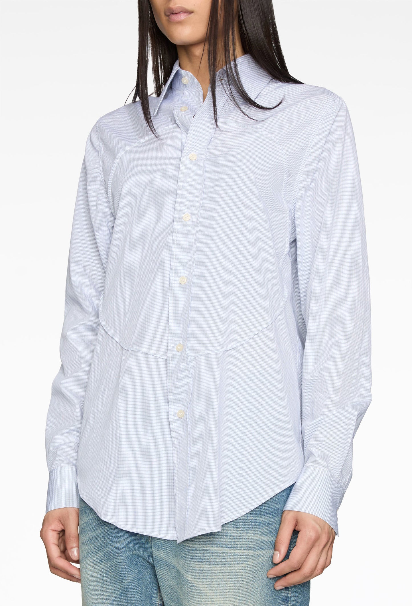 Blue Pin-Tuck Lung Shirt