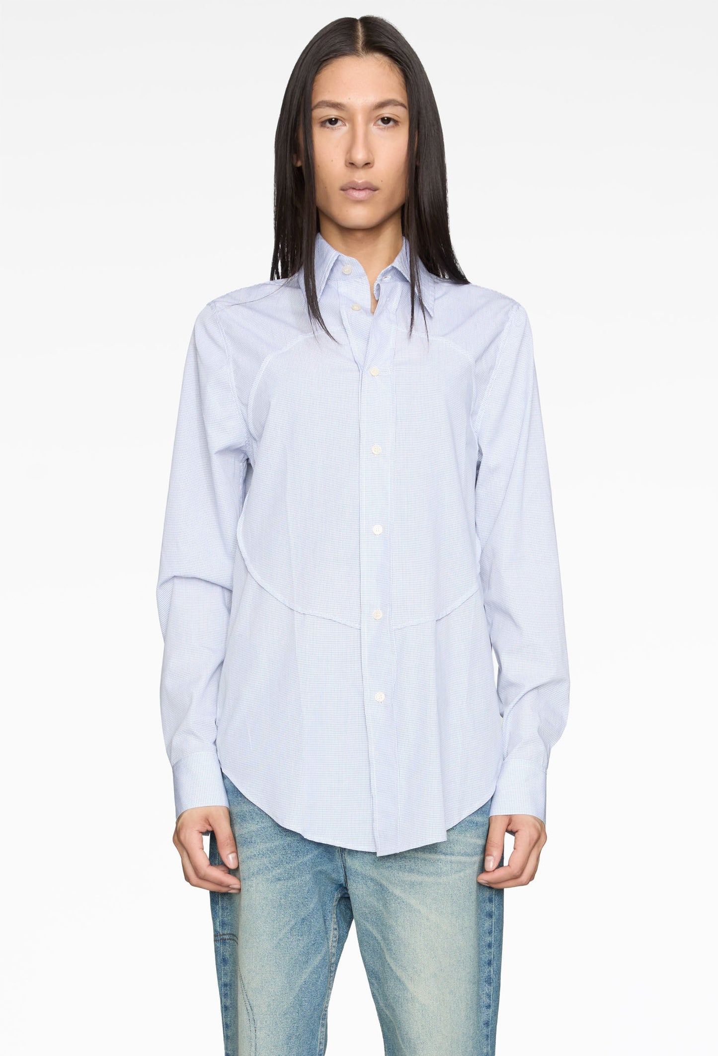 Blue Pin-Tuck Lung Shirt