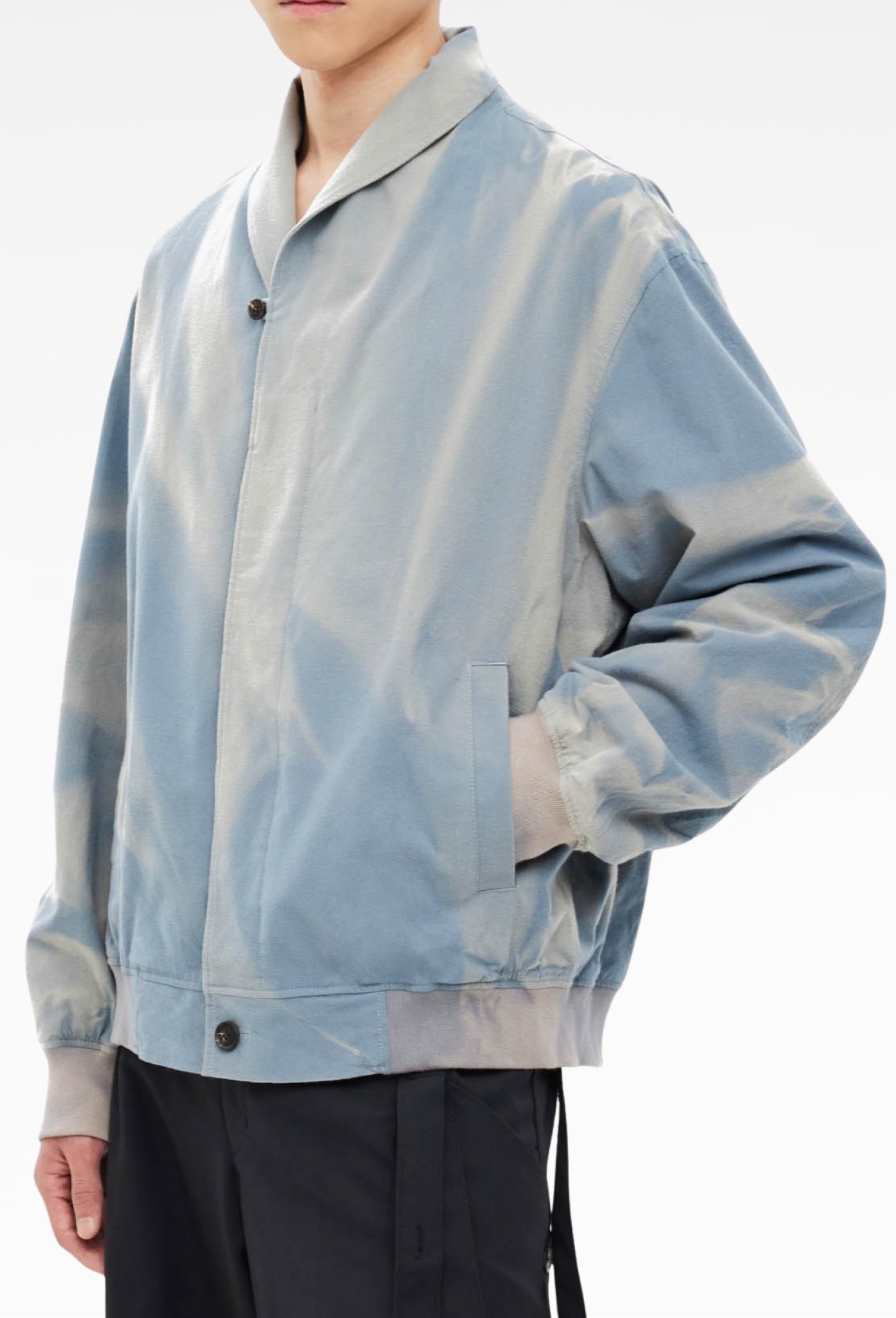 Blue Sun-Bleached Shawl Collar Jacket