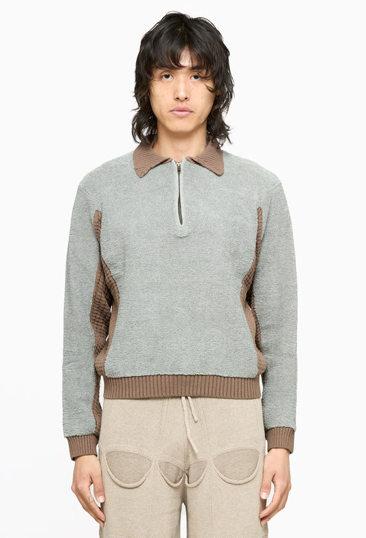 Bone Relaxed Zip-Up Polo Sweater