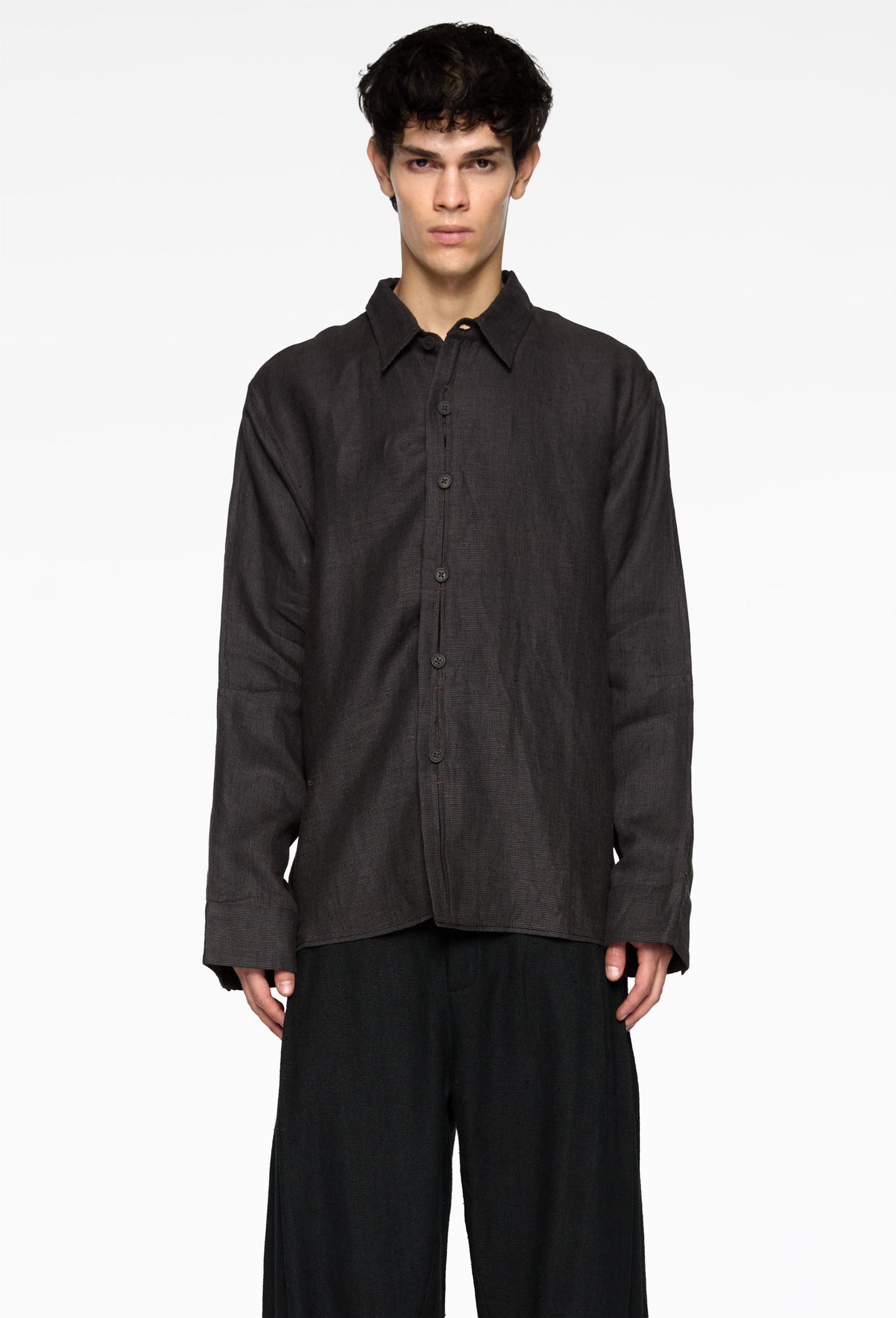 Brown Linen / Puppytooth Welt Shirt
