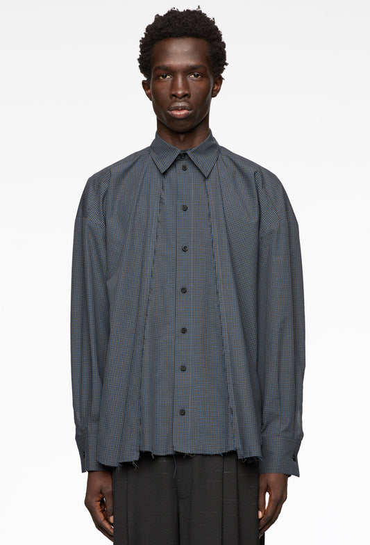 Blue Reworked Gingham Flannel Shirt