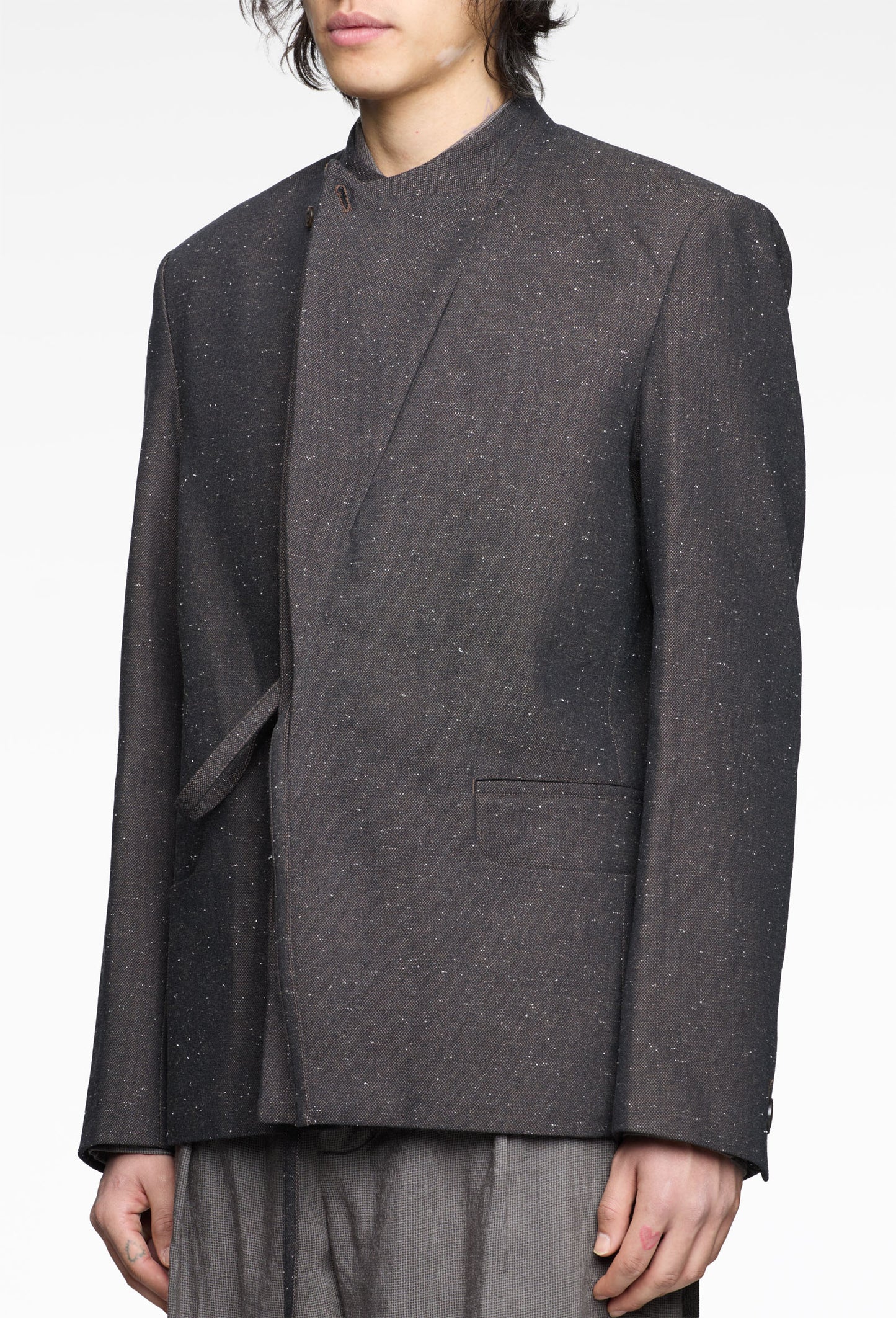 Brown Slot Button Collarless Blazer (Komune Exclusive)