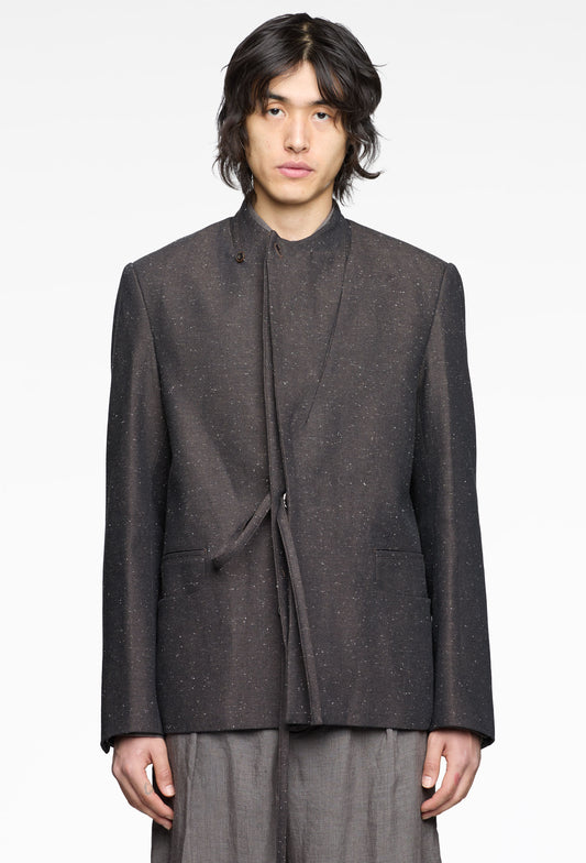 Brown Slot Button Collarless Blazer (Komune Exclusive)