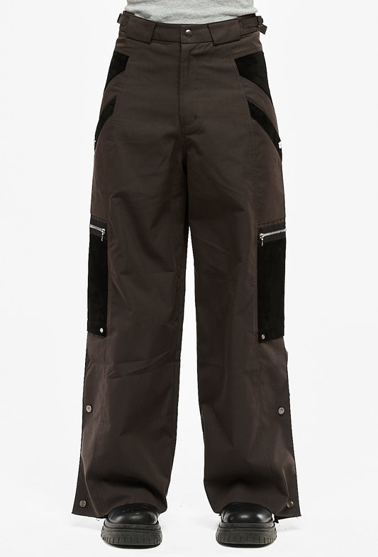 Brown Snapped Hem Cargo Trousers