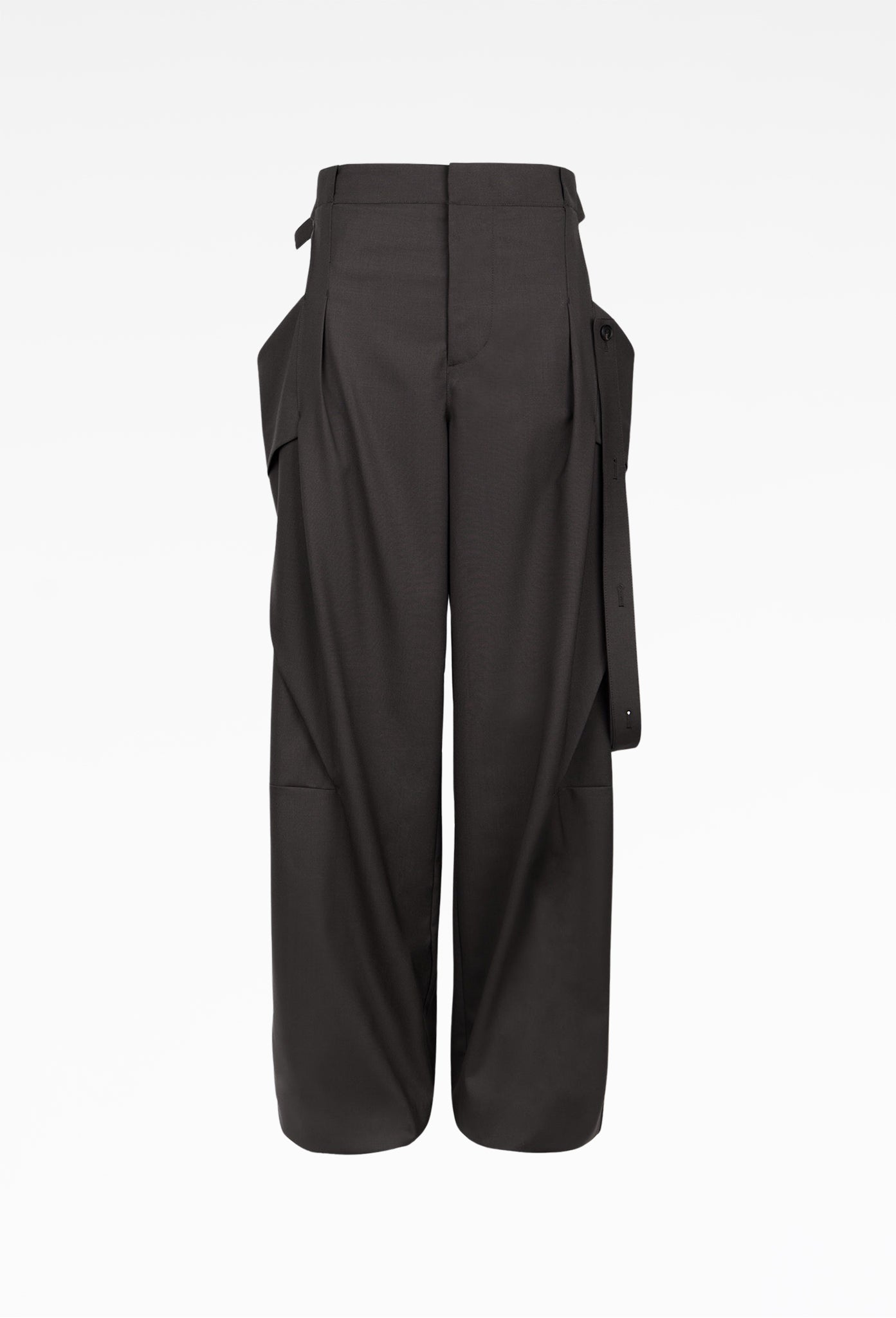 Brown Strap Detailed Wide Trousers