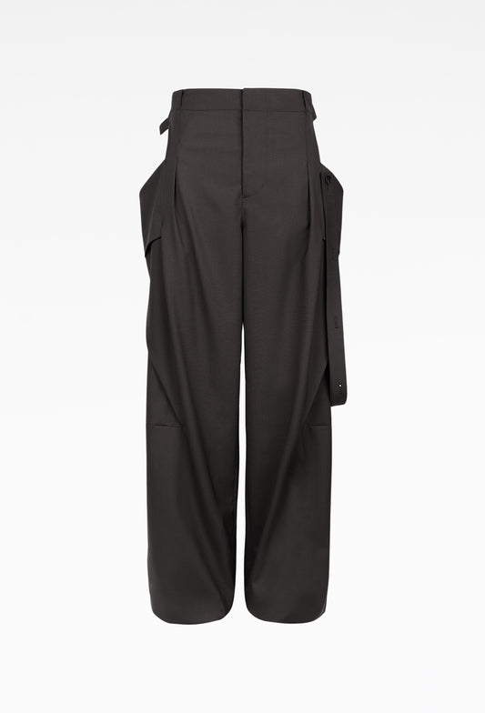 Brown Strap Detailed Wide Trousers