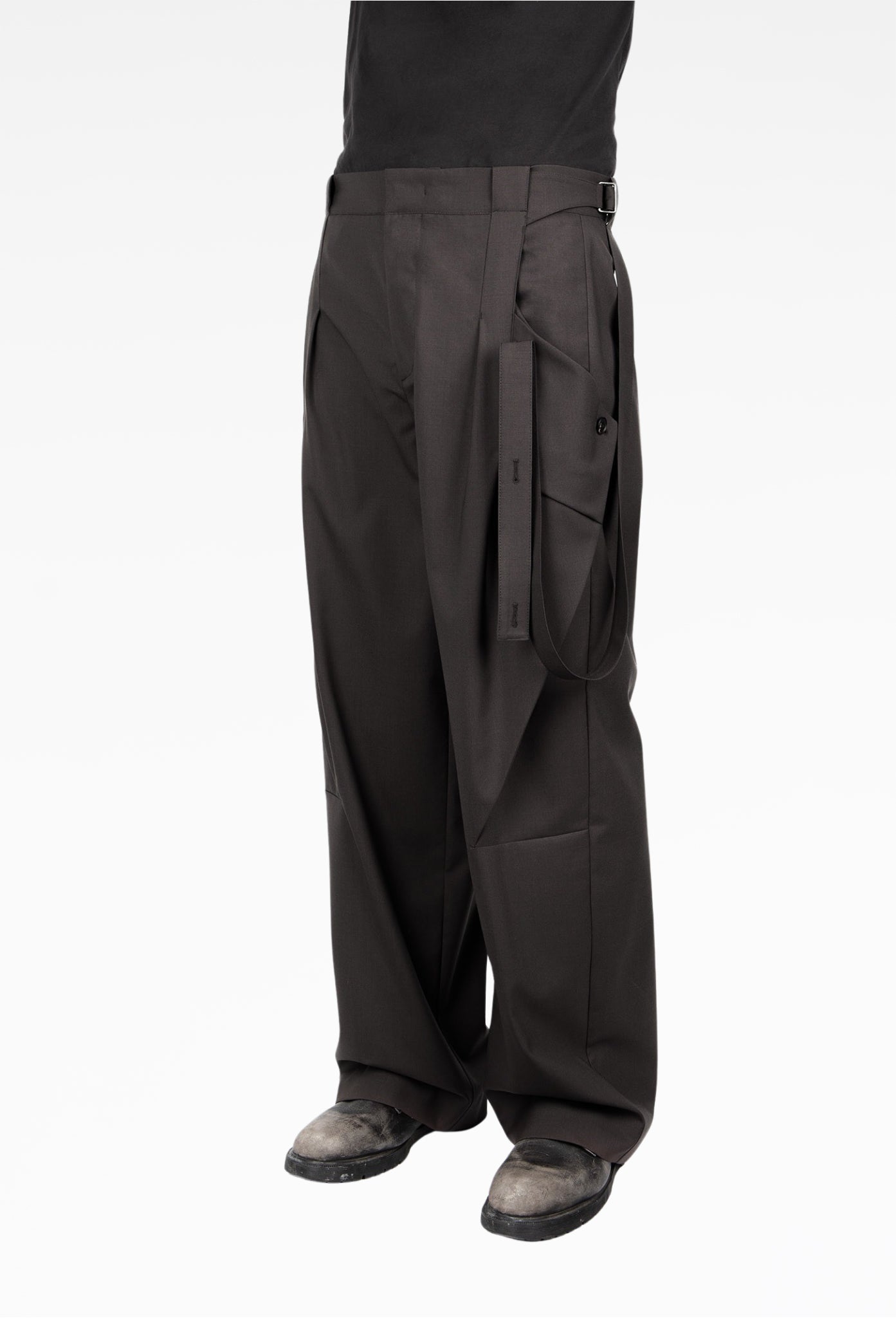 Brown Strap Detailed Wide Trousers