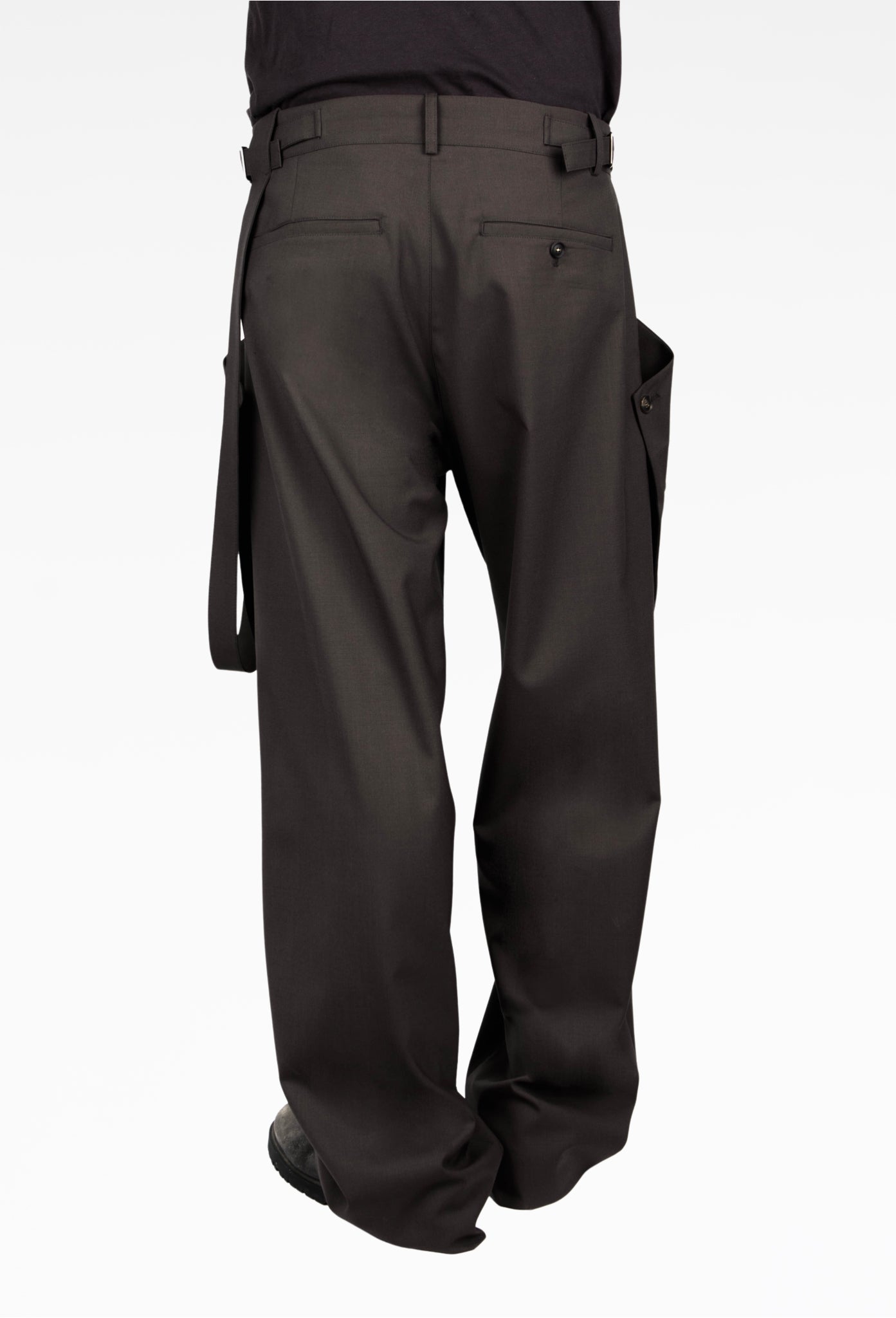 Brown Strap Detailed Wide Trousers