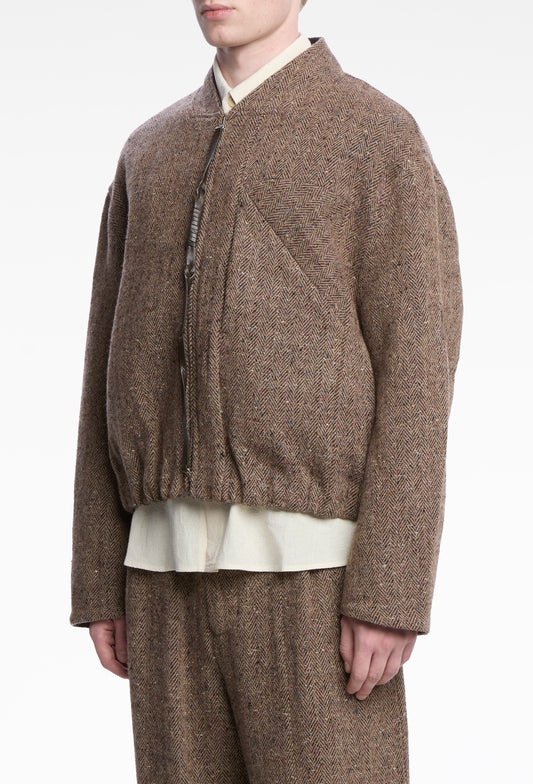 Candy Khaki Woolen Strapped Zipper Bomber Blouson