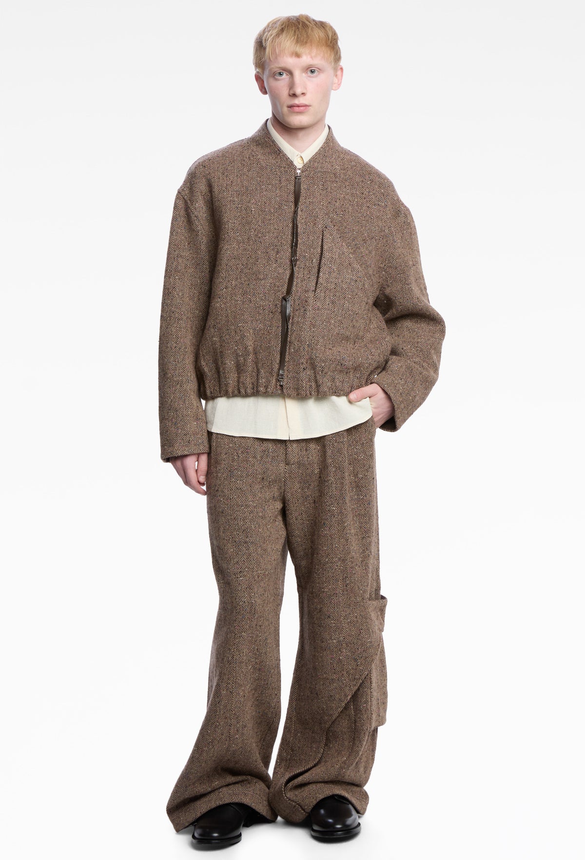 Candy Khaki Woolen Strapped Zipper Bomber Blouson