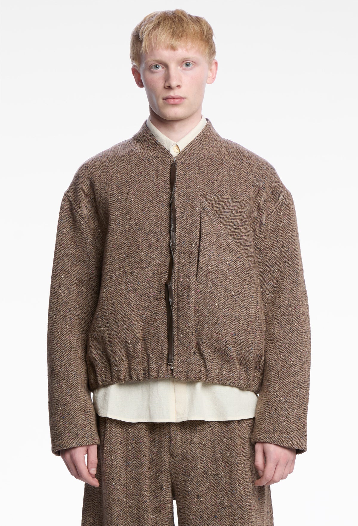 Candy Khaki Woolen Strapped Zipper Bomber Blouson