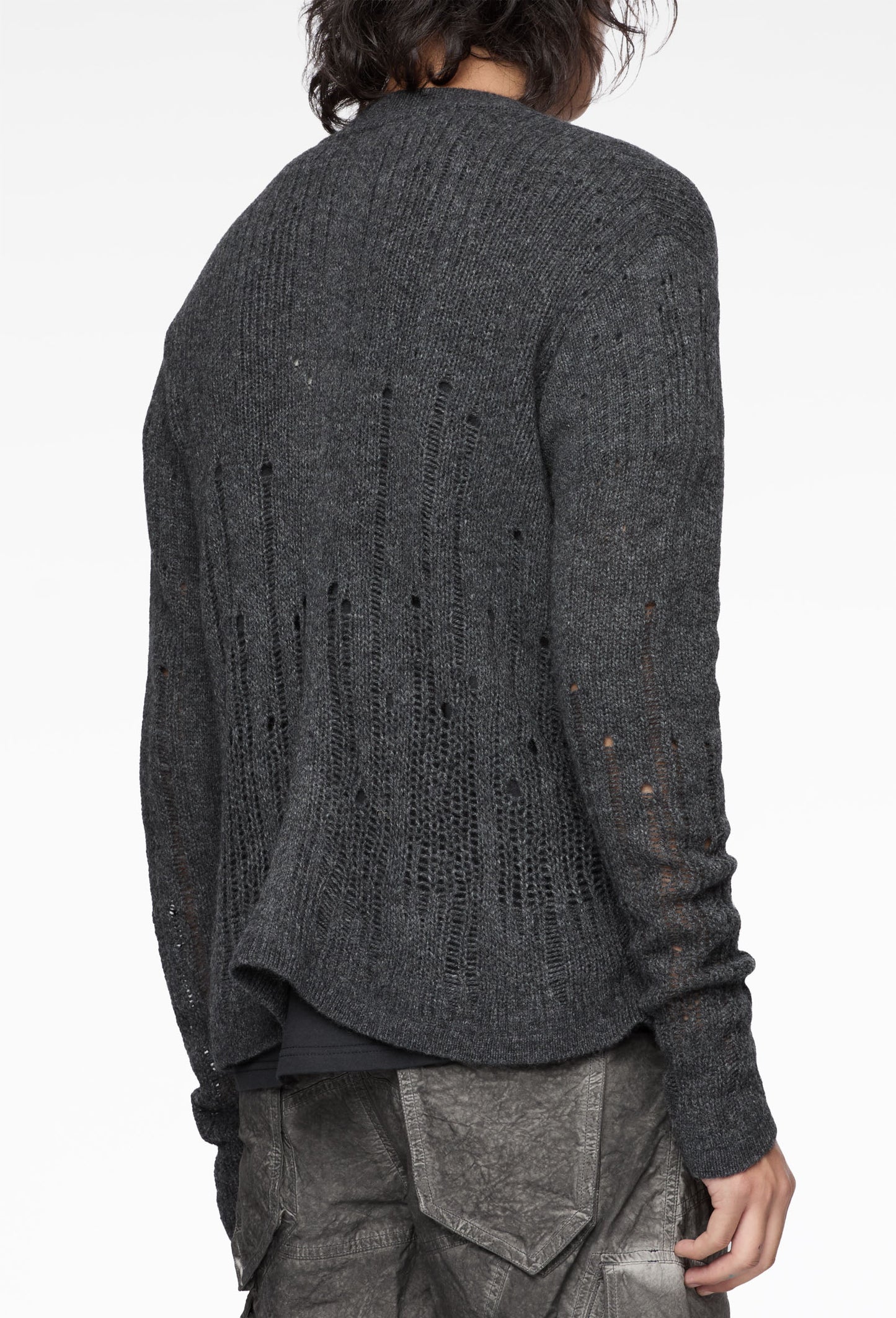 Charcoal Distressed Zip Knit
