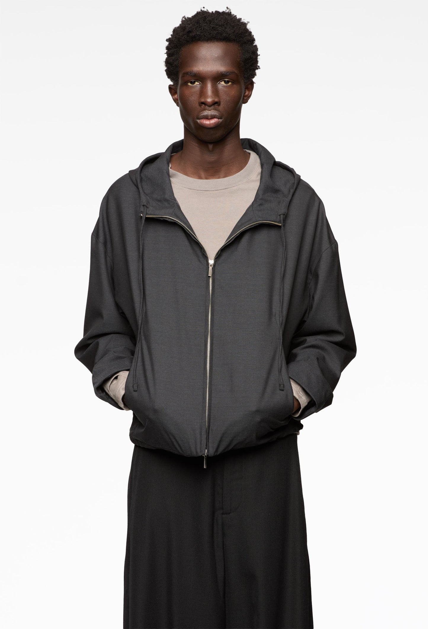 Charcoal Lamina Wool Hooded Blouson