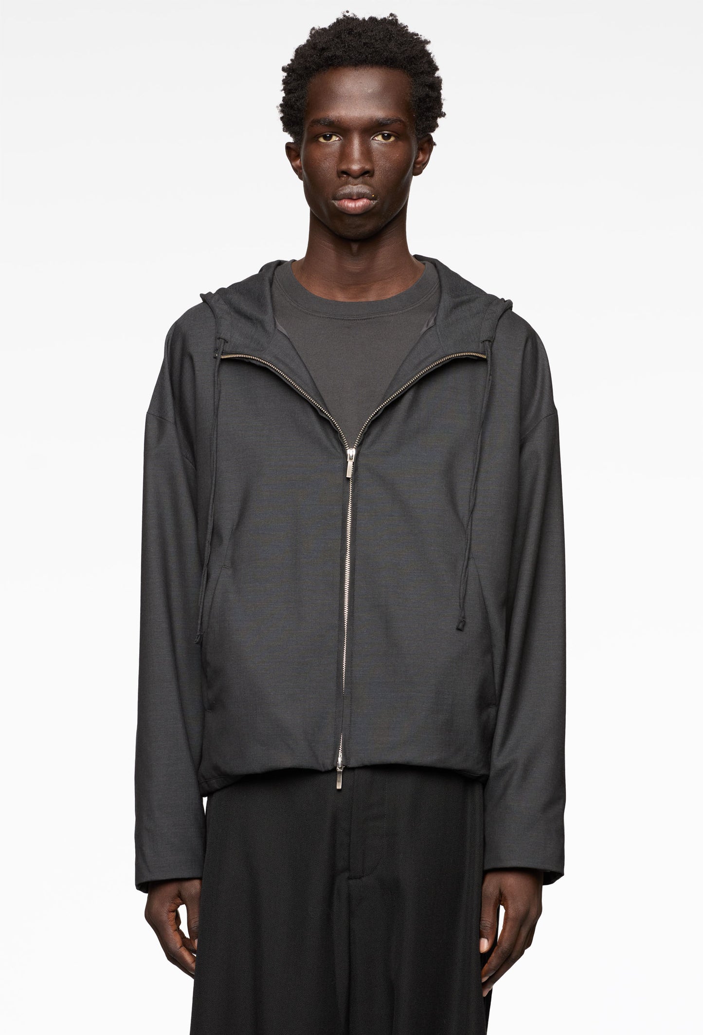Charcoal Lamina Wool Hooded Blouson