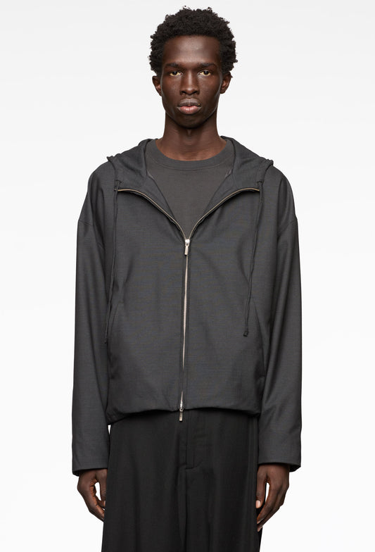 Charcoal Lamina Wool Hooded Blouson