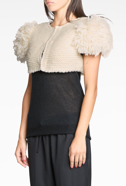 Cream White Crochet Fur Shawl