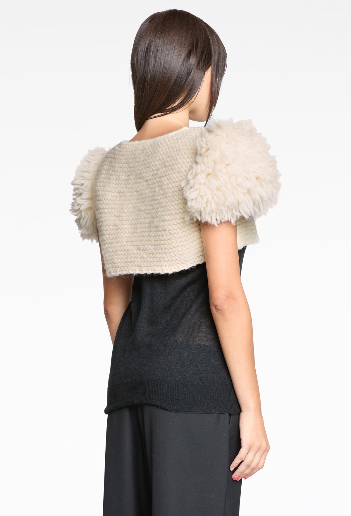 Cream White Crochet Fur Shawl