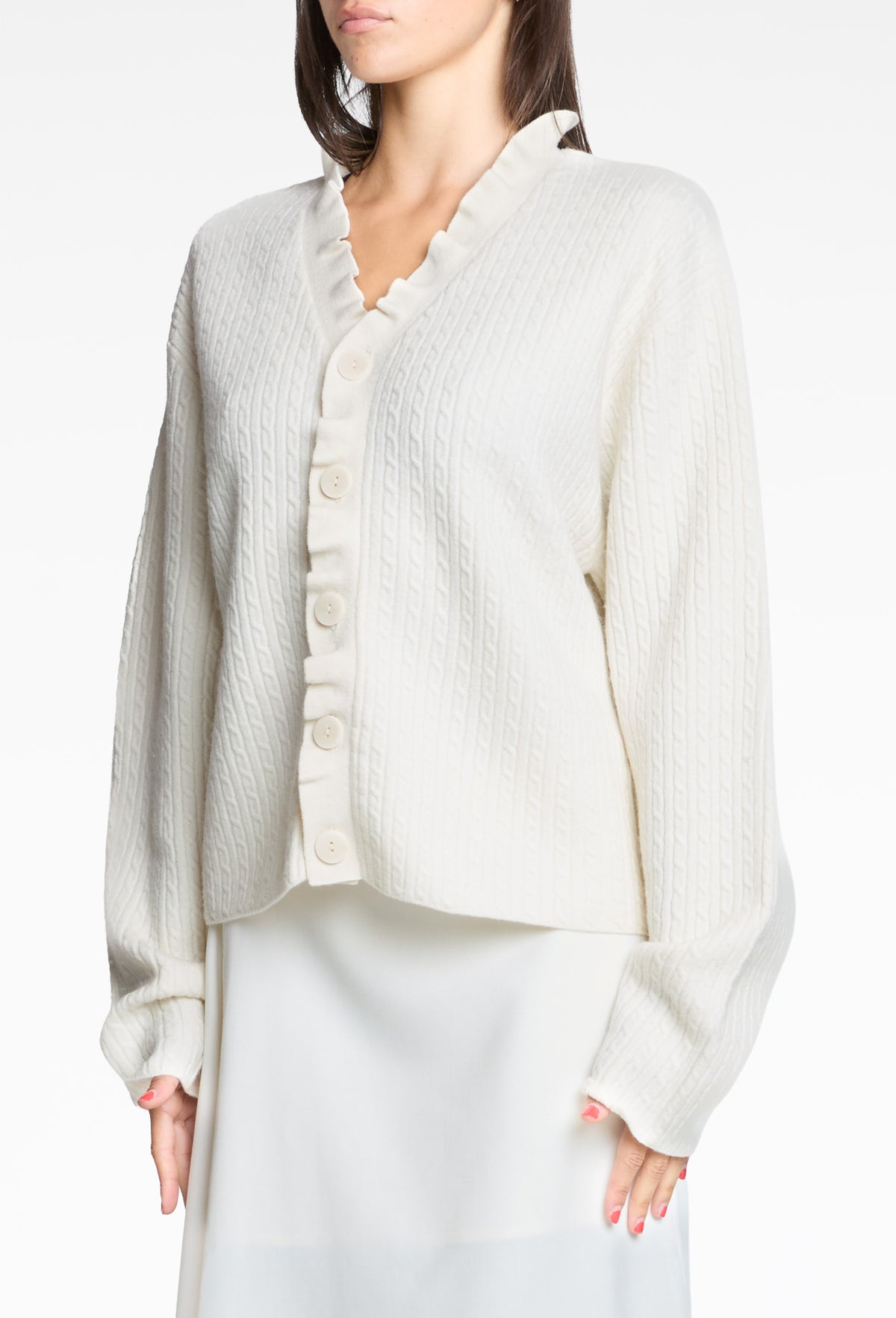 Cream White Felted Cable Cardigan