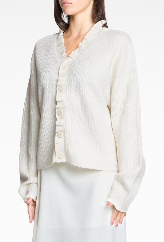 Cream White Felted Cable Cardigan
