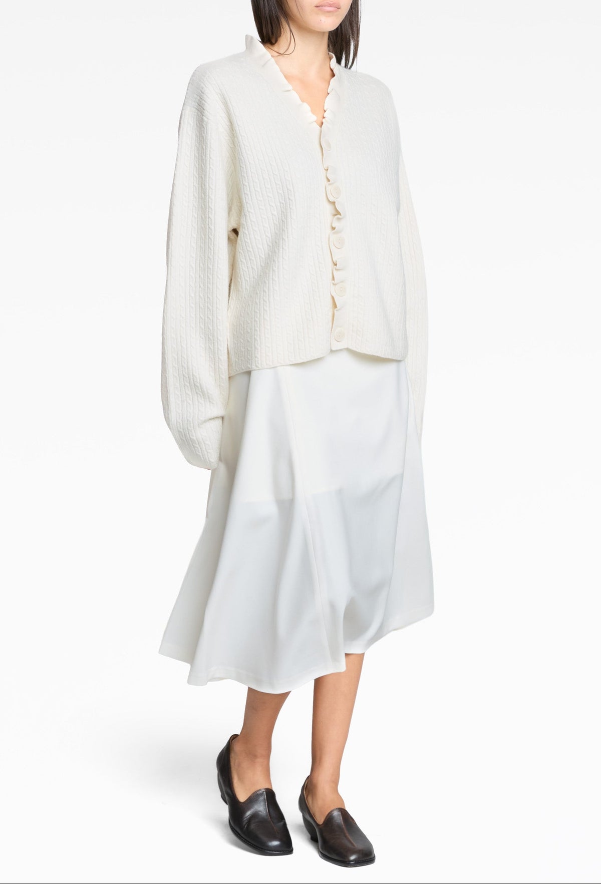 Cream White Felted Cable Cardigan