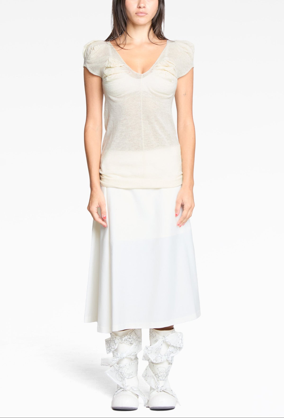 Cream White Mohair Puff Sleeve Top