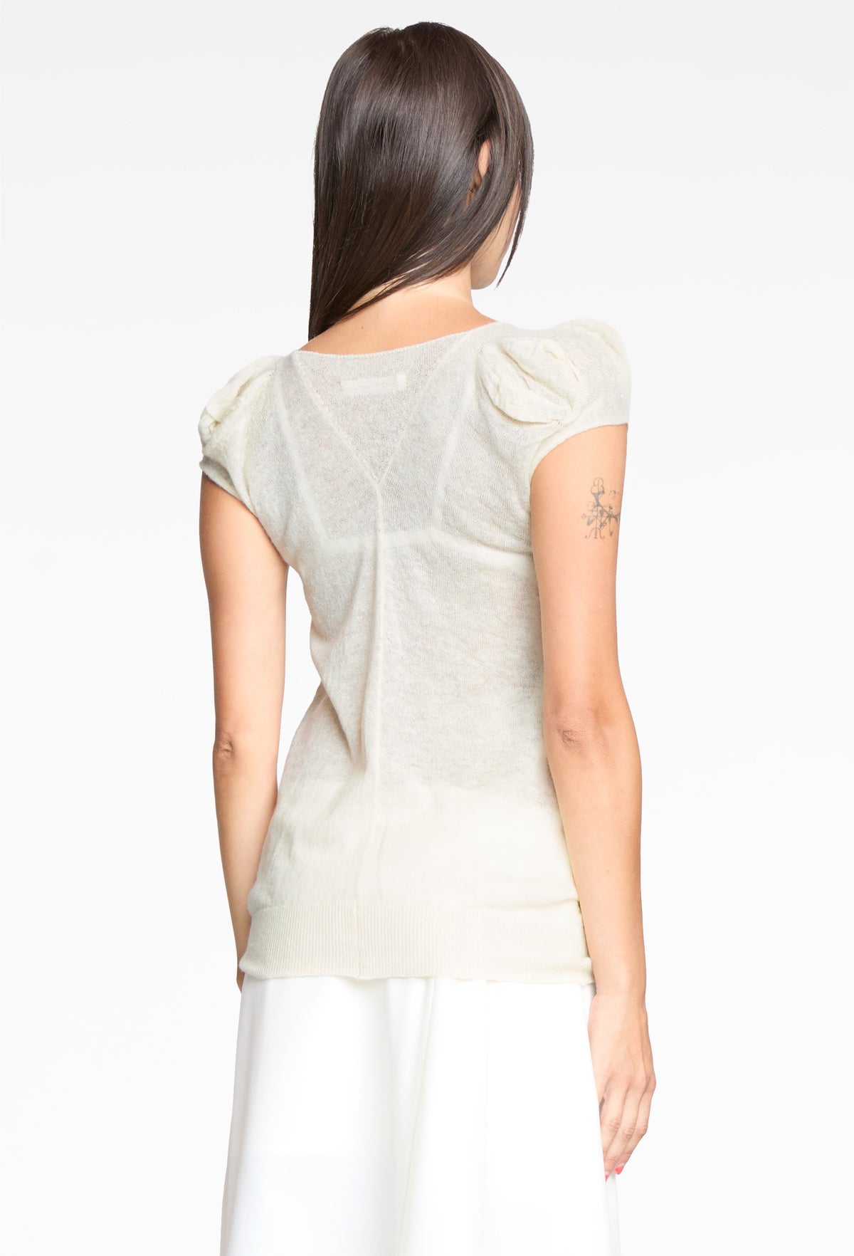 Cream White Mohair Puff Sleeve Top