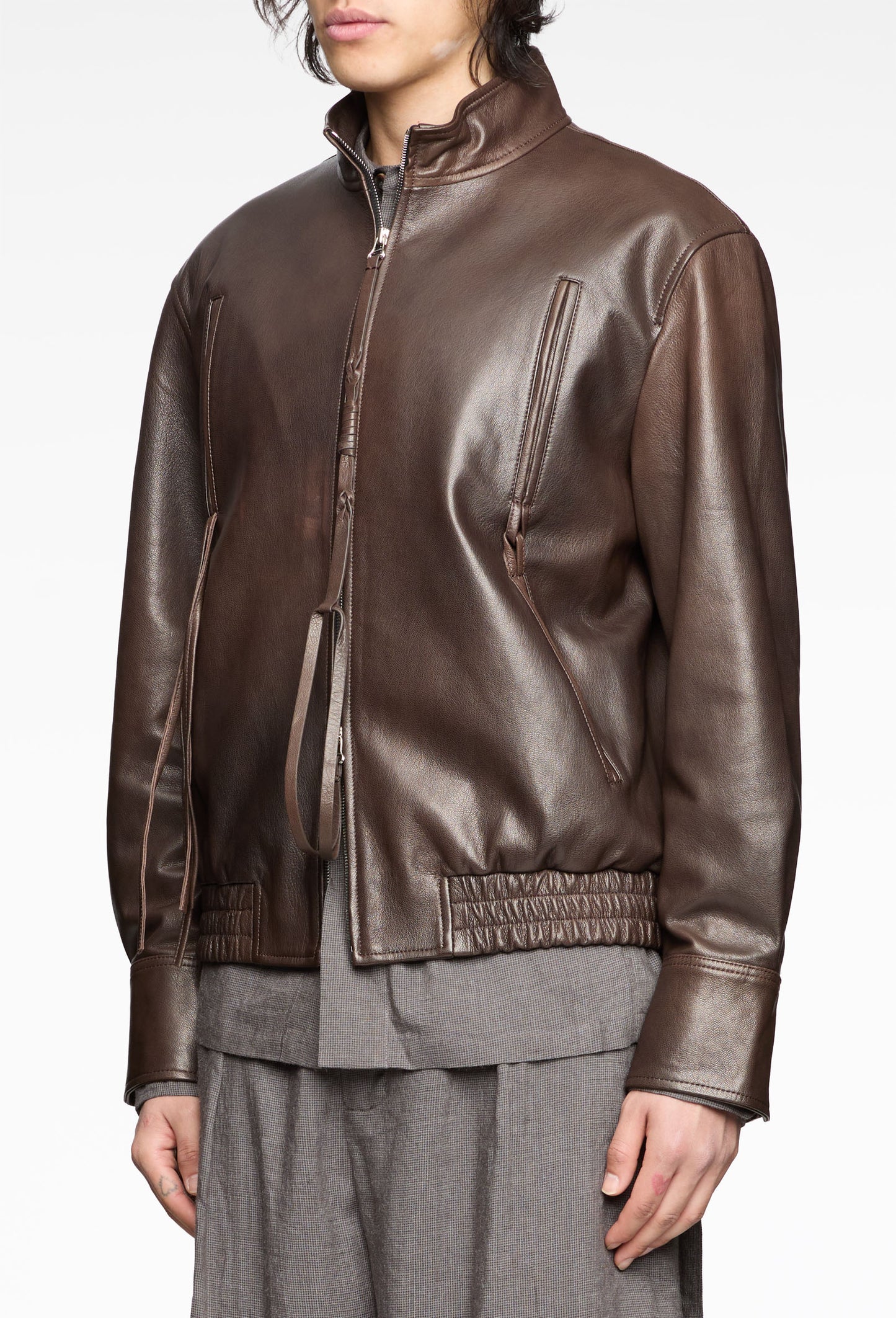 Deep Tea Soft Sauvage Knotted Leather Jacket