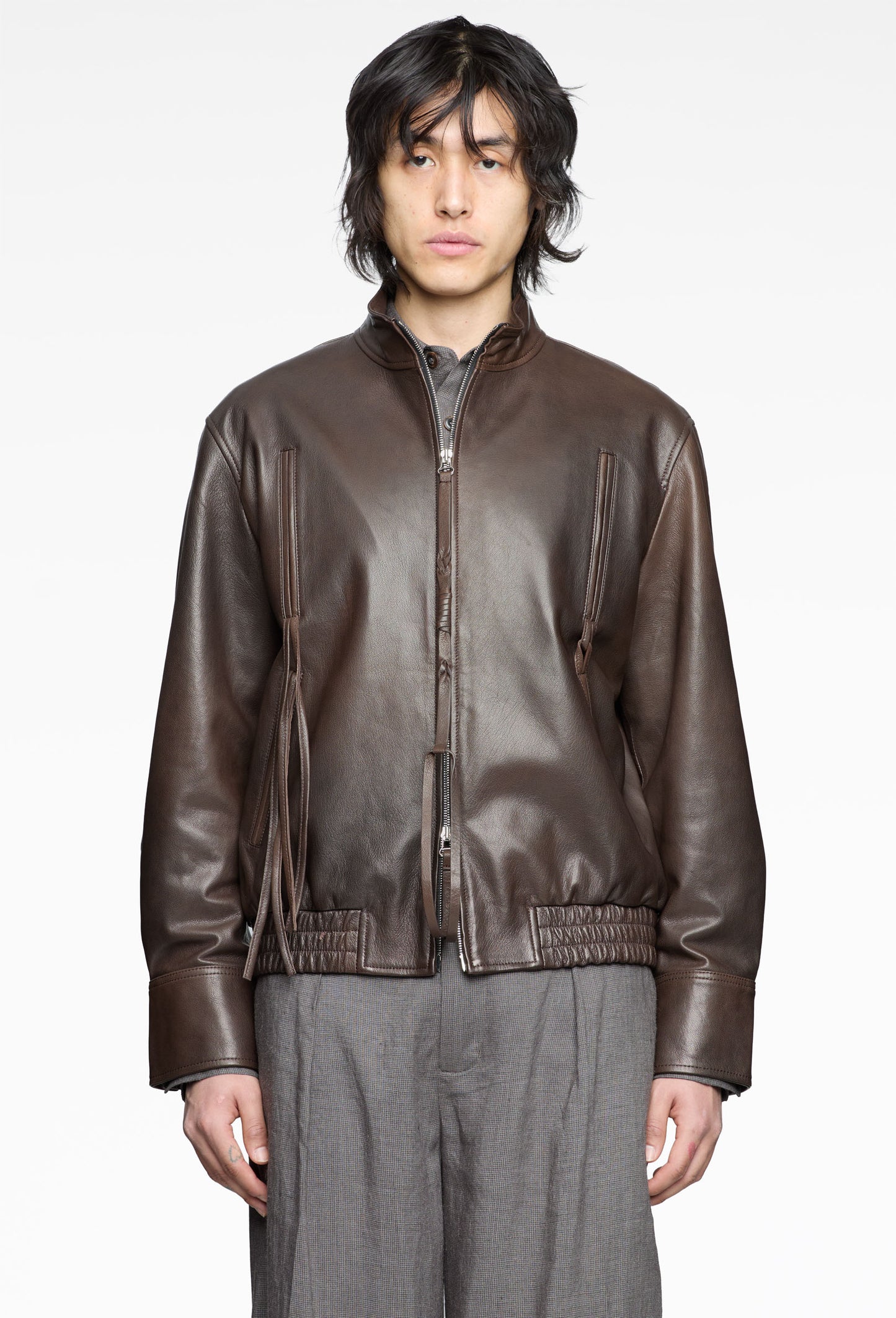 Deep Tea Soft Sauvage Knotted Leather Jacket