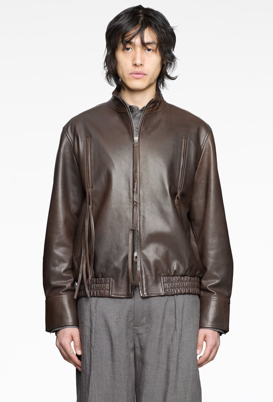 Deep Tea Soft Sauvage Knotted Leather Jacket