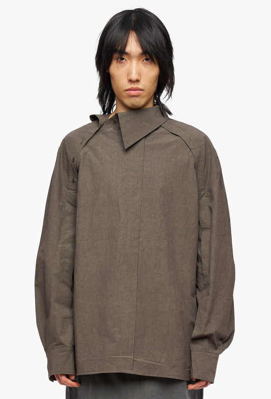 Dyed Grey Asymmetrical Collar Shirt