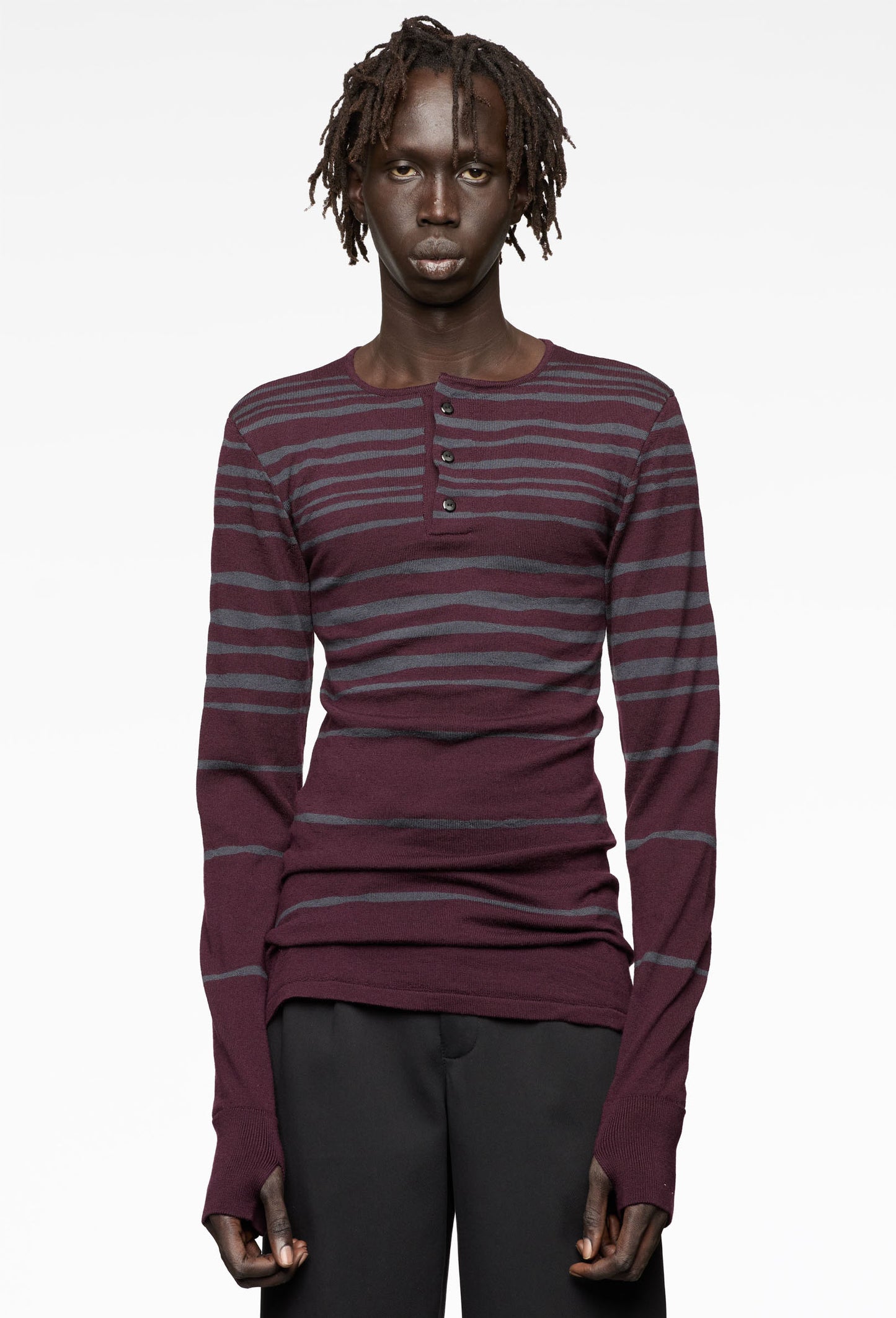 Eggplant Striped Henley Longsleeve