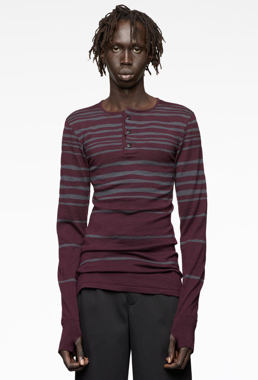 Eggplant Striped Henley Longsleeve