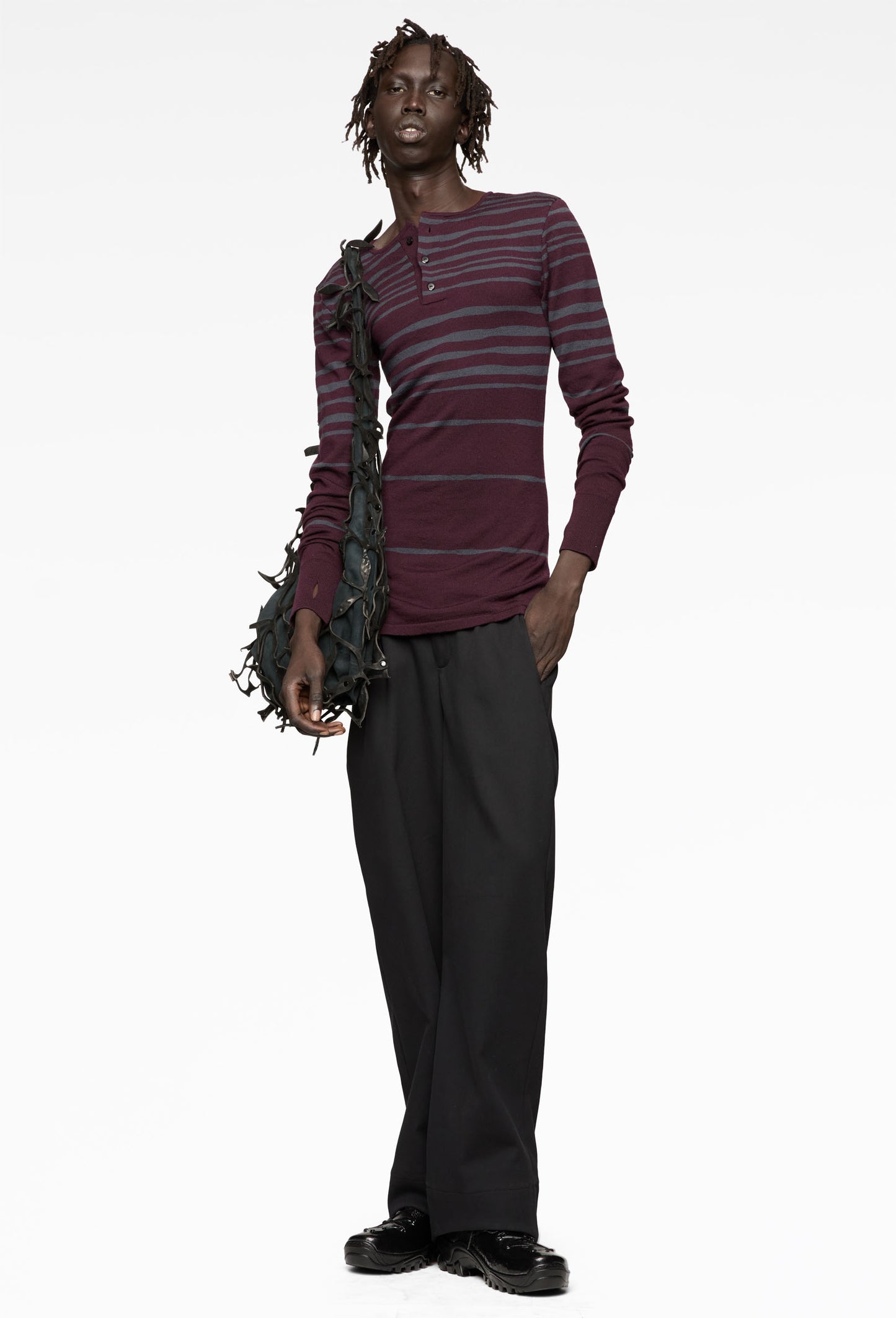 Eggplant Striped Henley Longsleeve