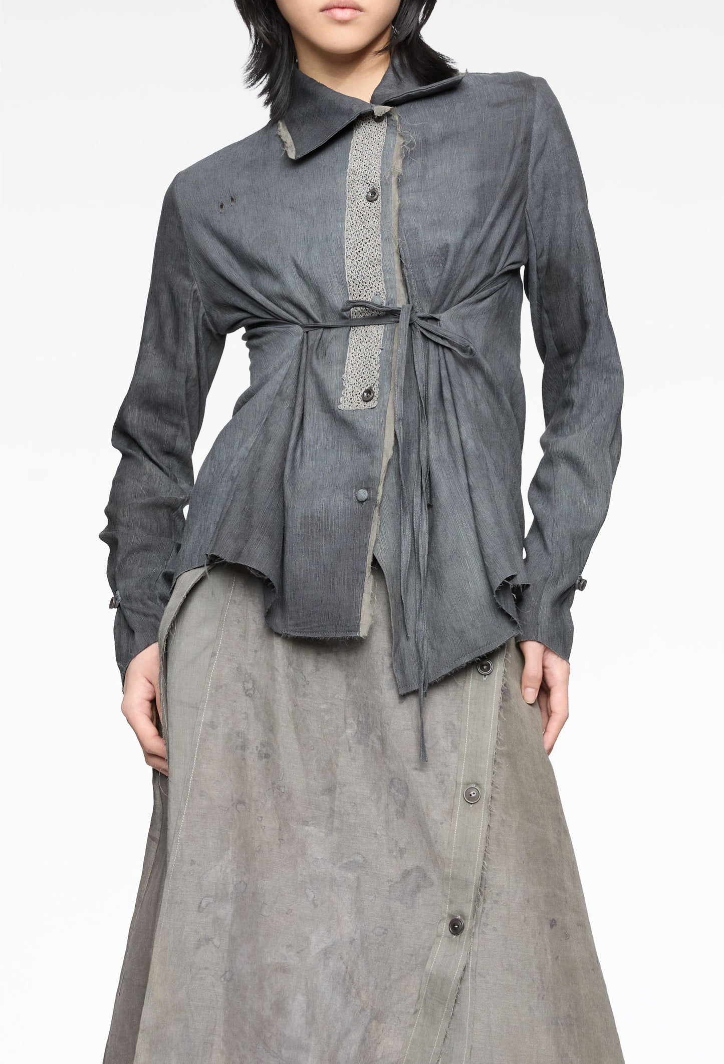 Forgotten Materials - Antique Lace Patch Asymmetrical Shirt (Komune Exclusive)