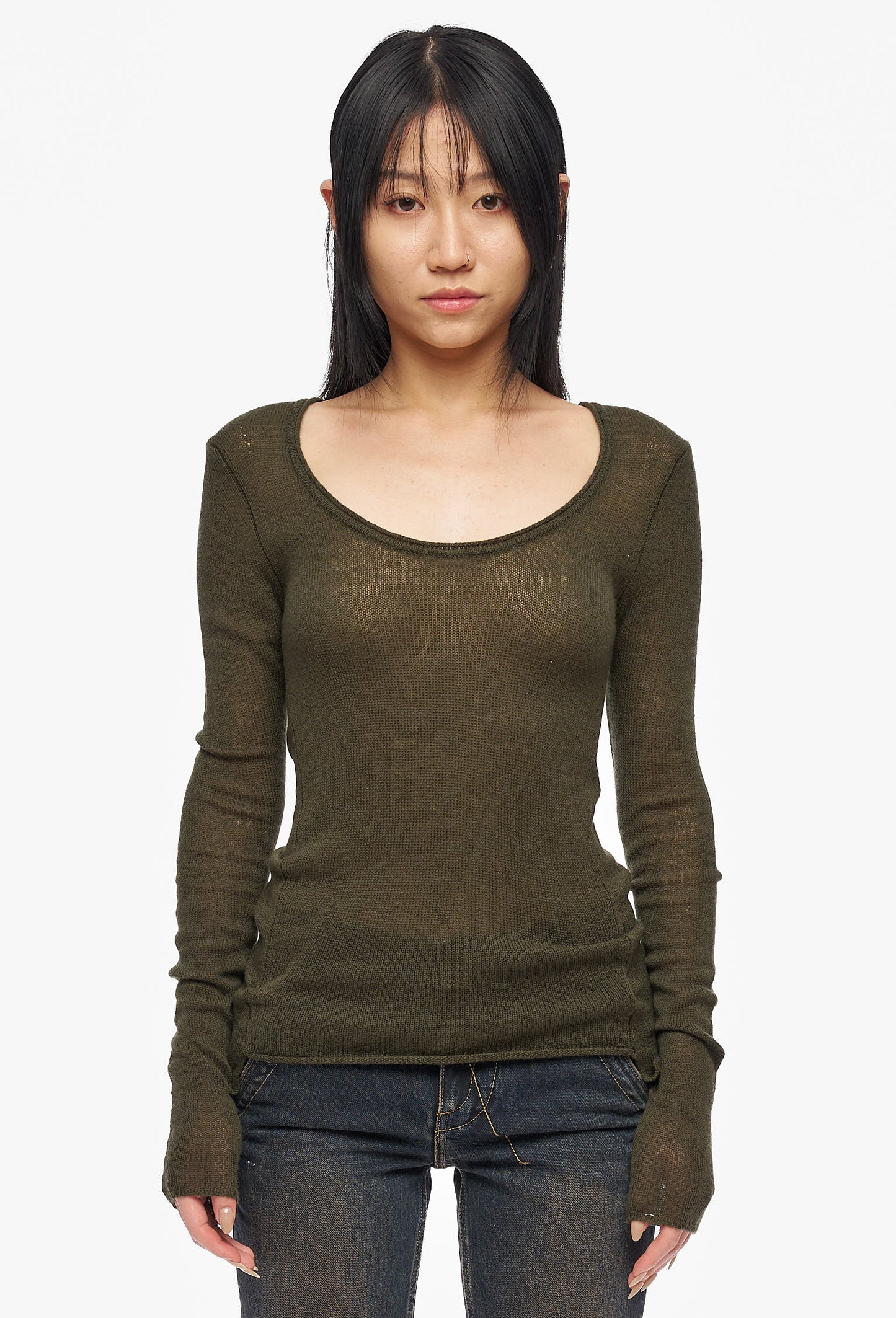 Green Crew Neck Knitted Bottoming Shirt