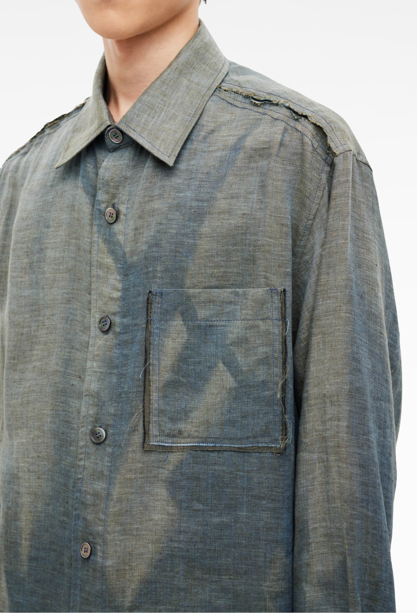 Green Sun-Bleached Raw Edged Shirt