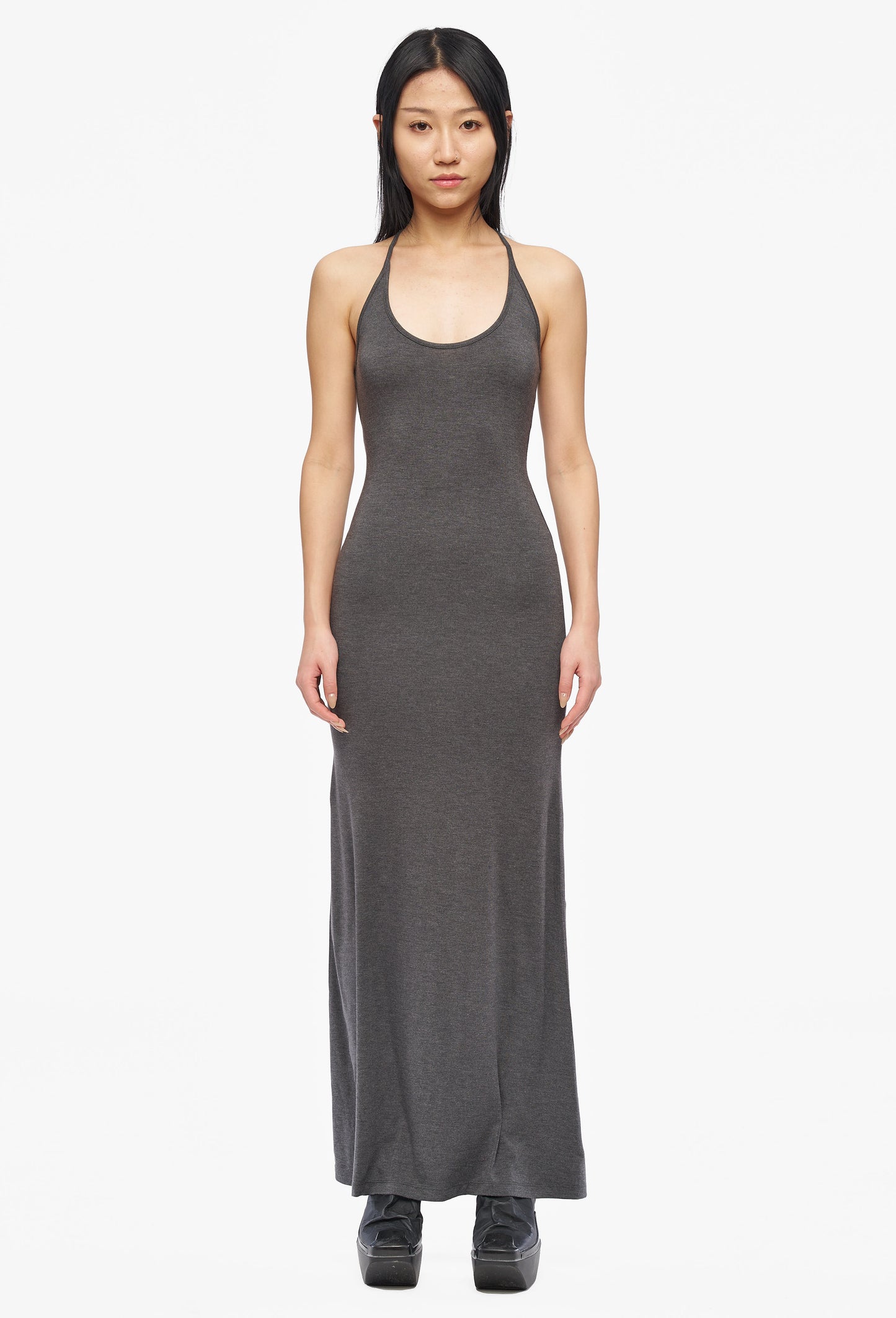 Grey Cropped Slim-Fitting Dress With Thin Straps