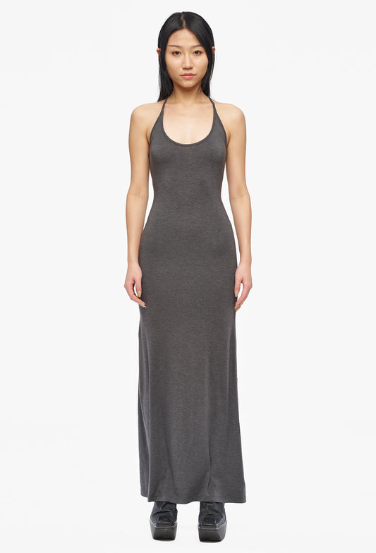 Grey Cropped Slim-Fitting Dress With Thin Straps