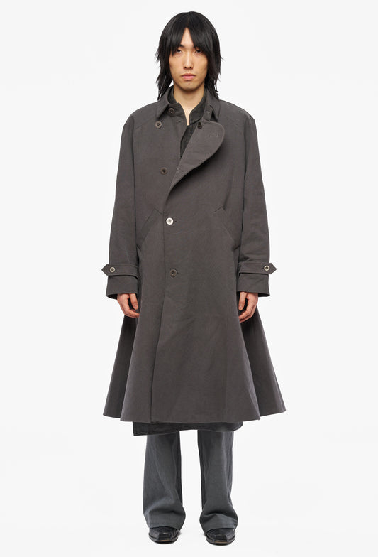 Grey Drape Cut Trench Coat