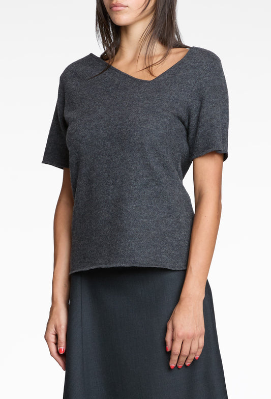Grey Felted Y-Neck Short Sleeve