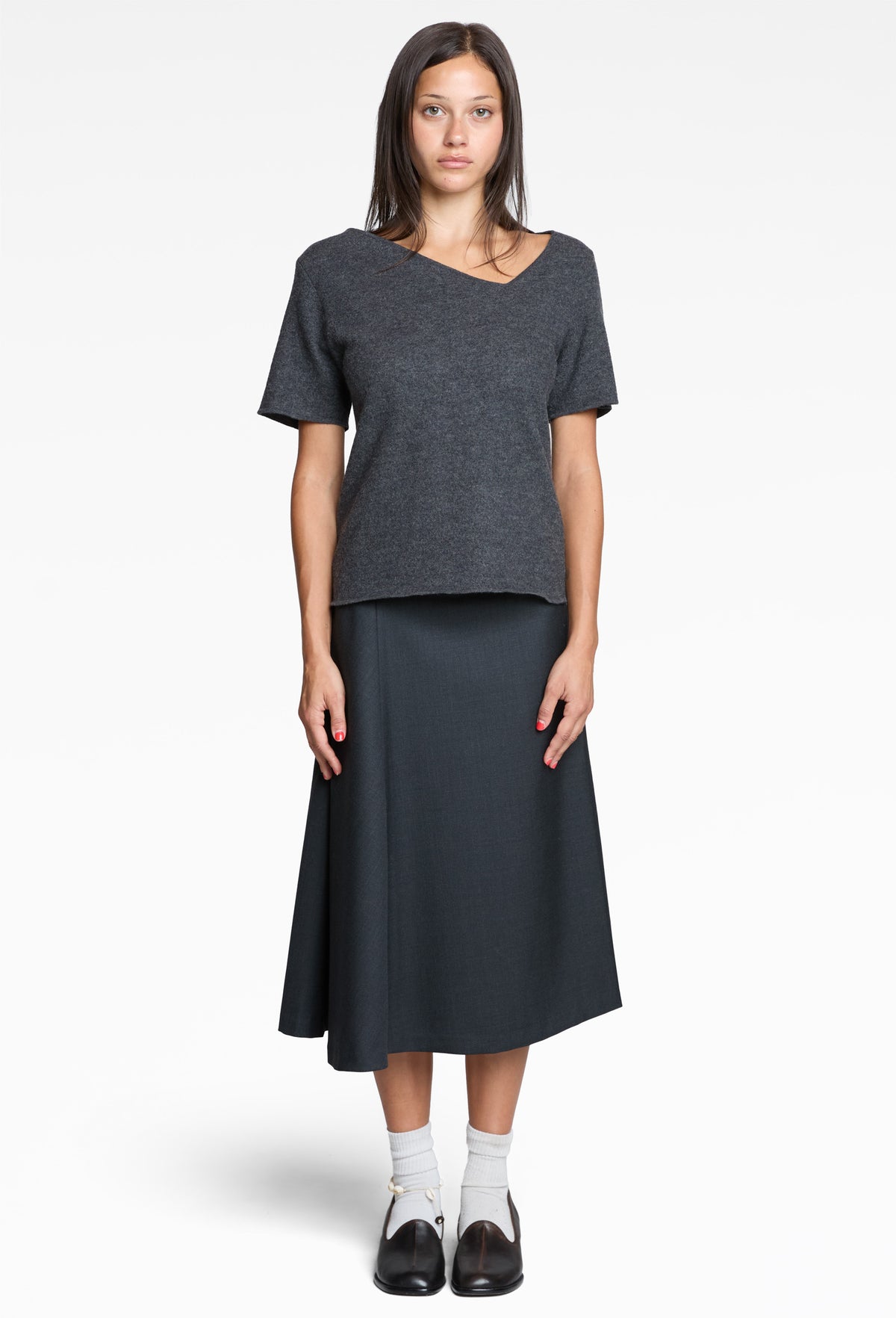 Grey Felted Y-Neck Short Sleeve