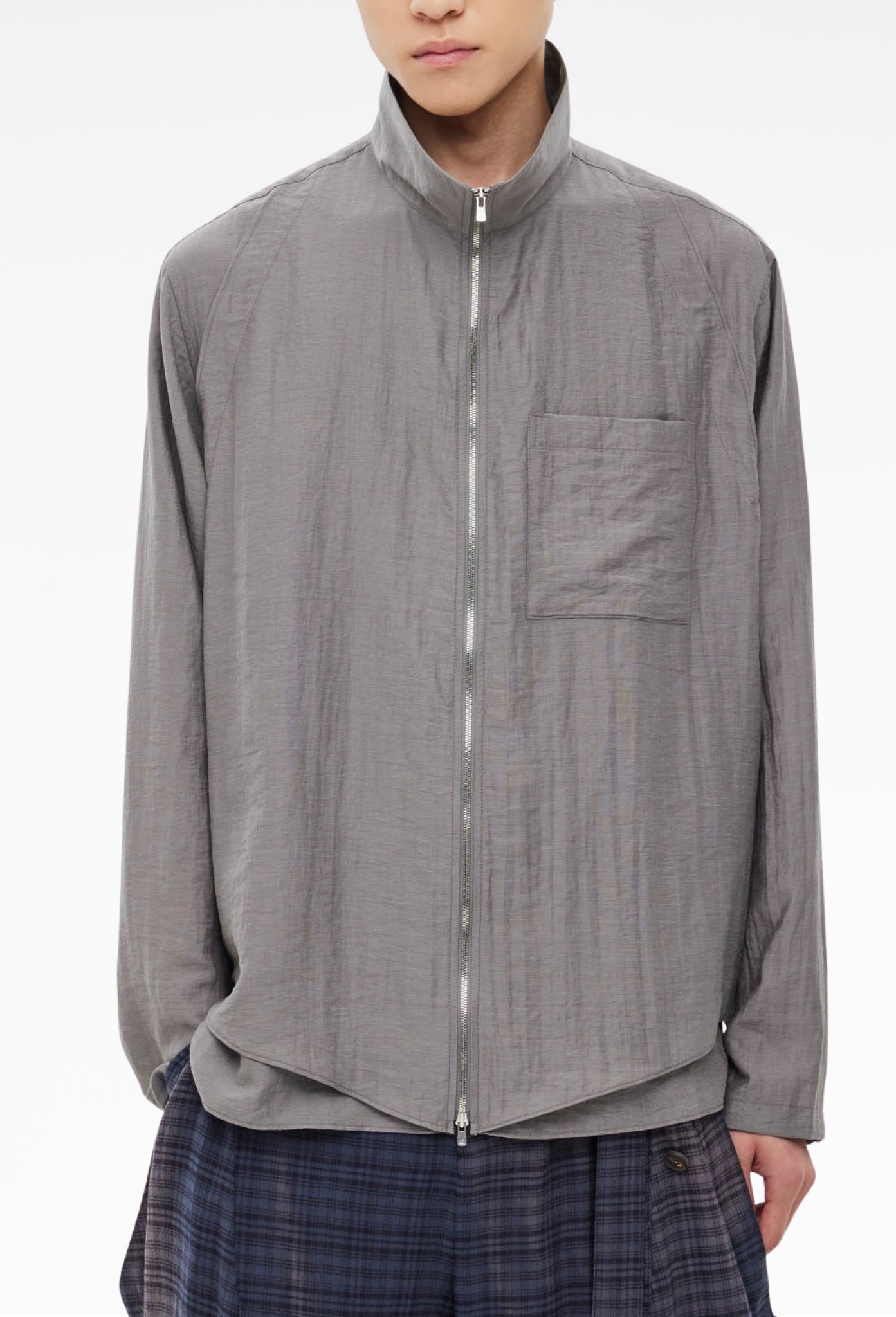 Grey Layered Zip-Up Shirt