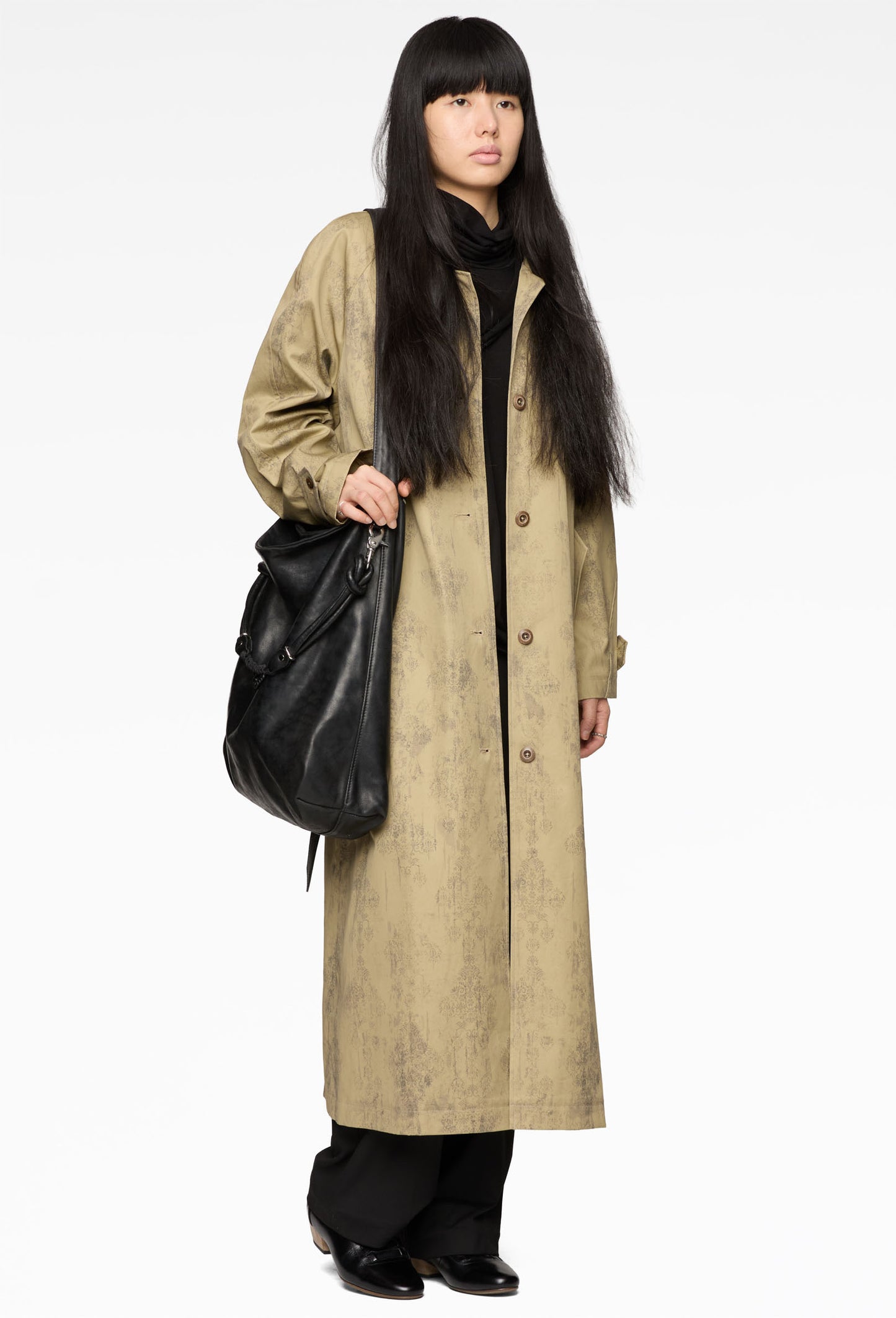 Grey Raglan Print Coat