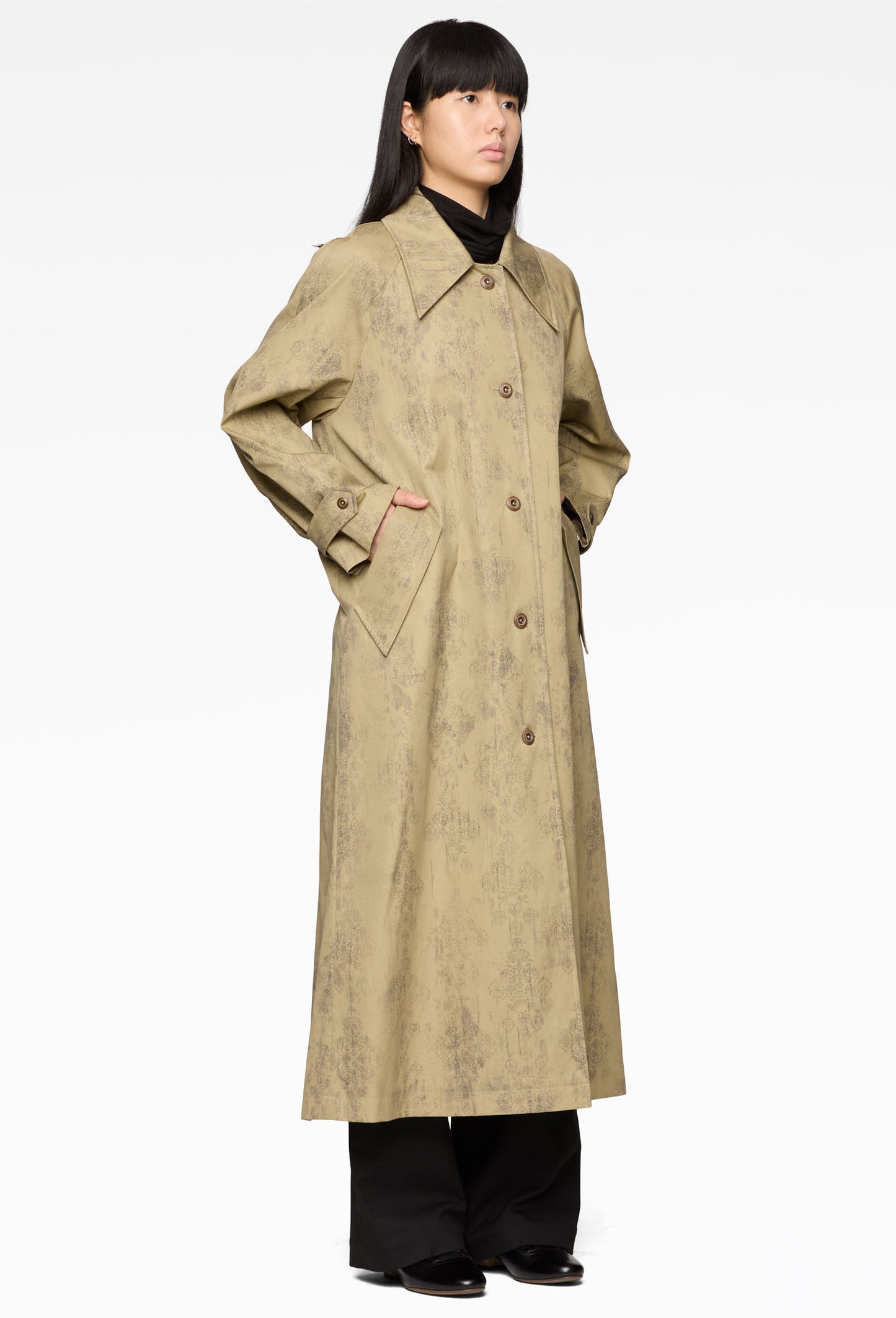 Grey Raglan Print Coat