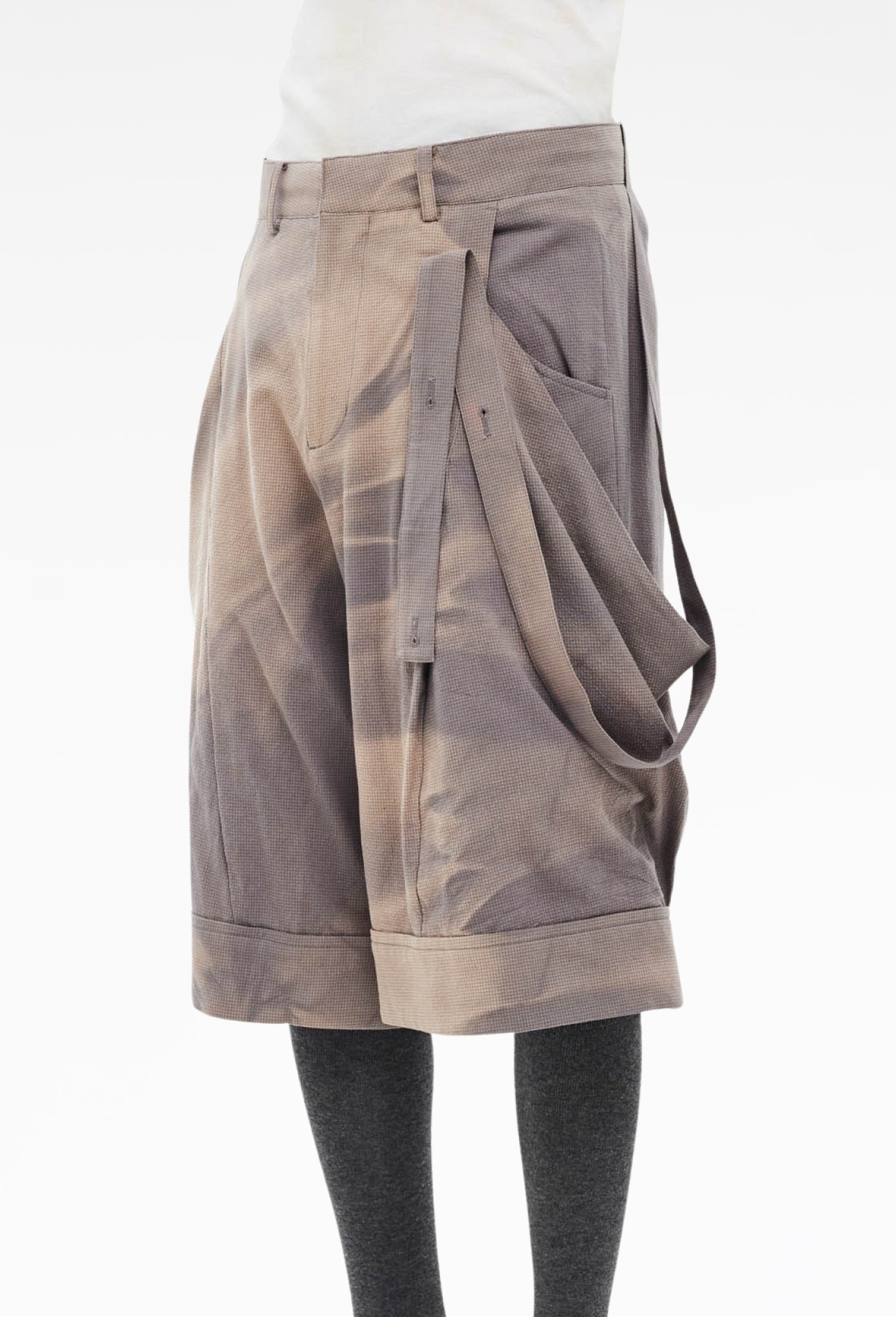 Grey Sun-Bleached Layered Strap Half Trousers