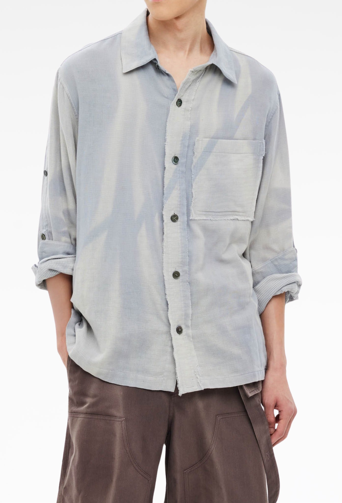 Grey Sun-Bleached Strap Detailed Shirt