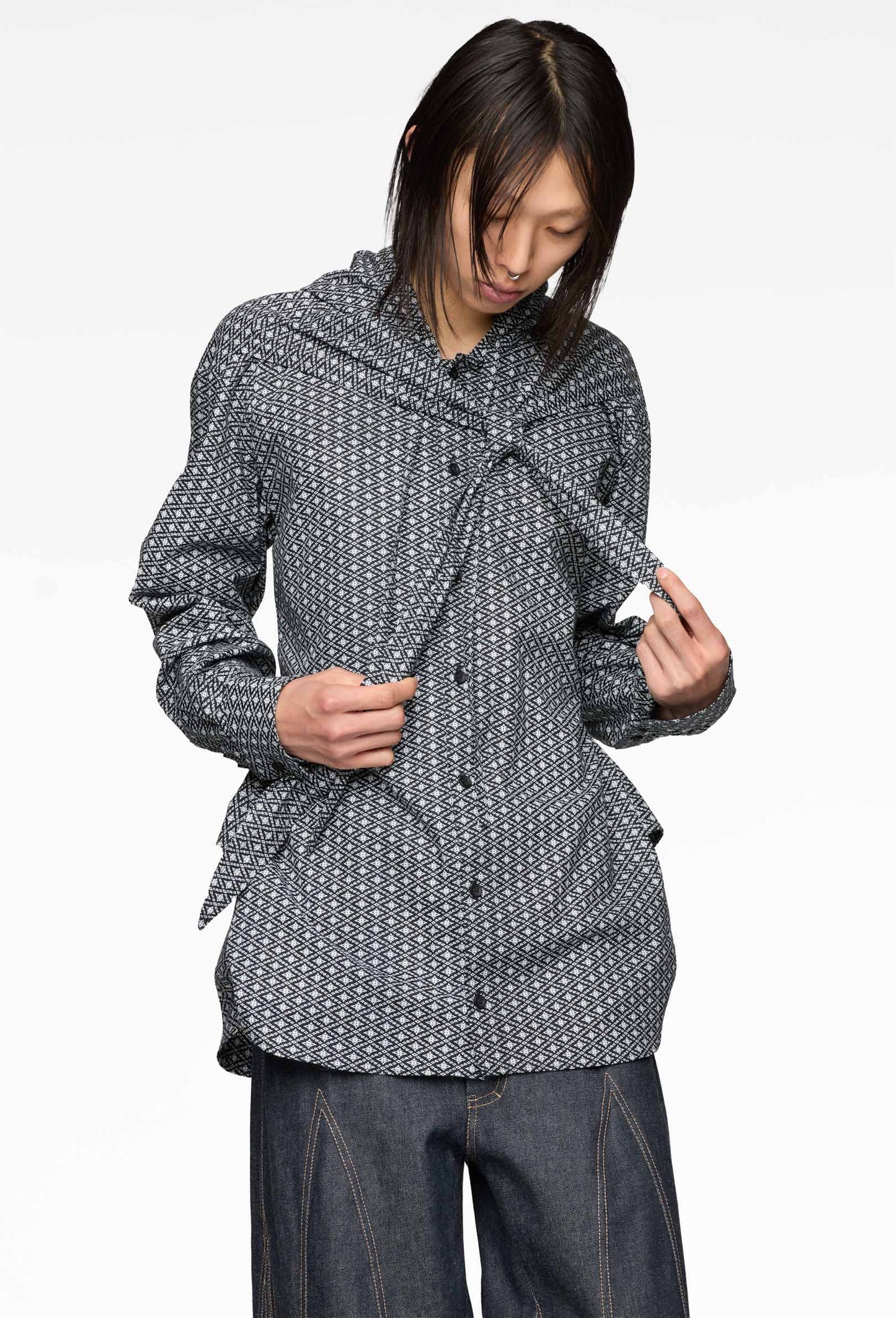 Hooded Cross Knot Shirt