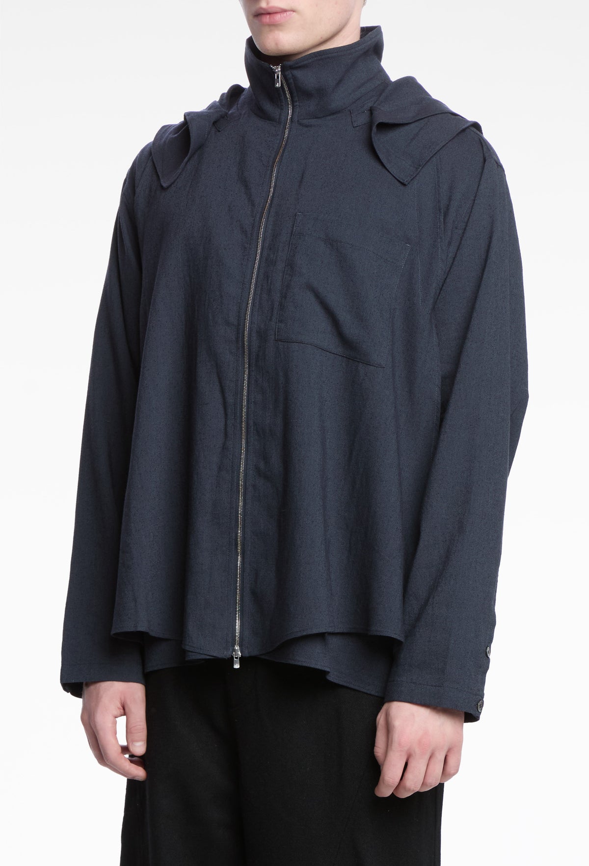 Hooded Layered Zip-Up Shirt